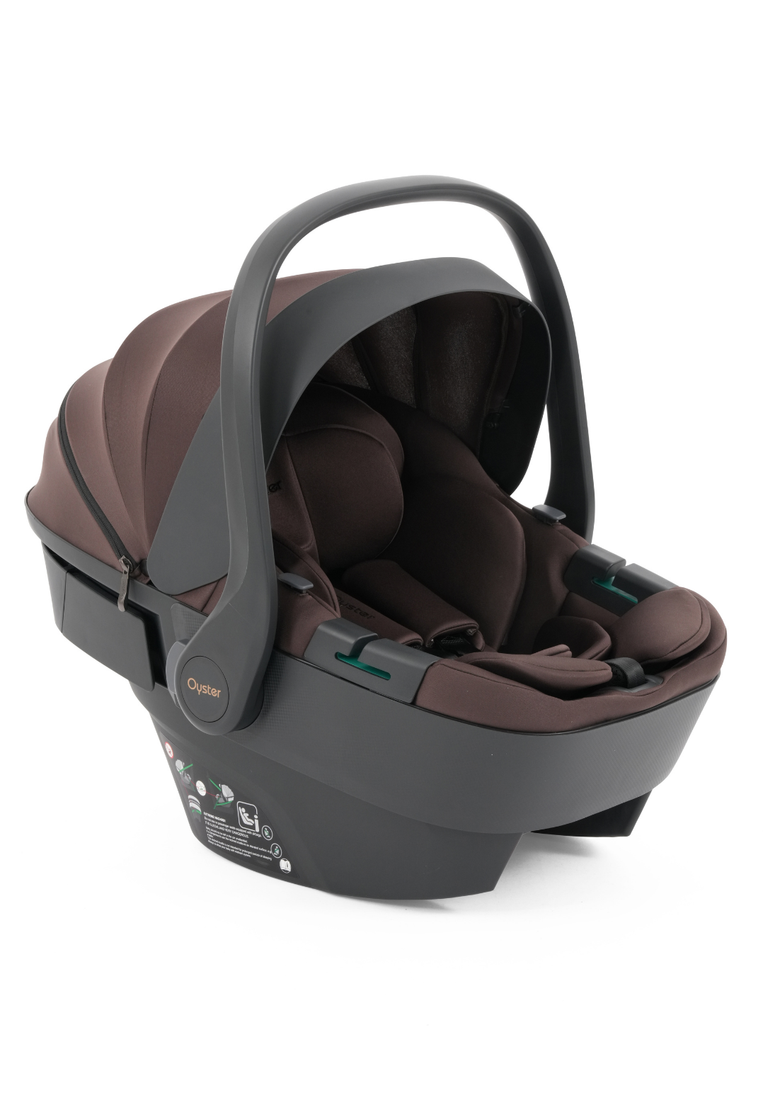 Oyster baby car seat infant carrier in brown chocolate and graphite on white background